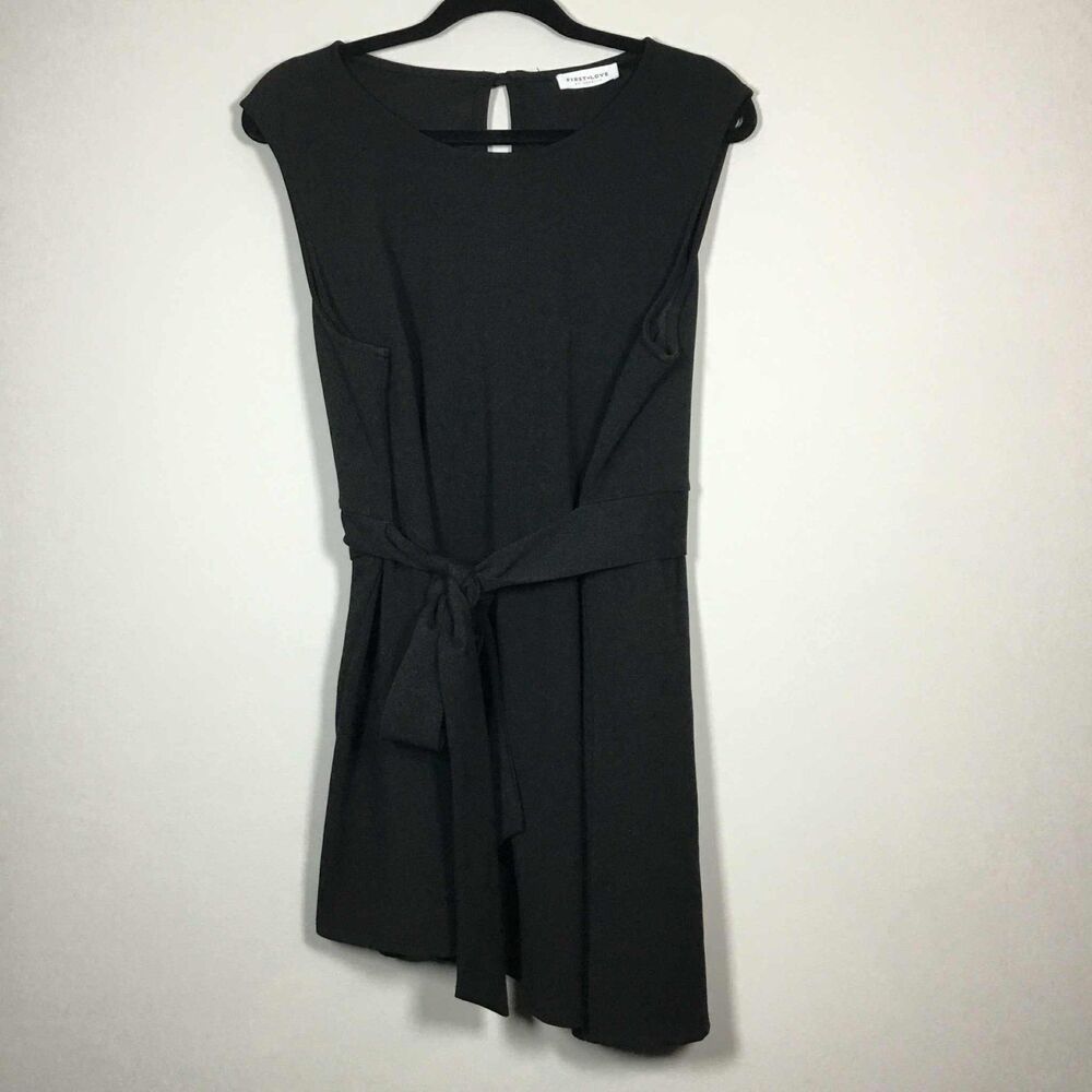 First Love‎ Black Classic Minimalist Asymmetrical Tied Waist Party Mini Dress 1X